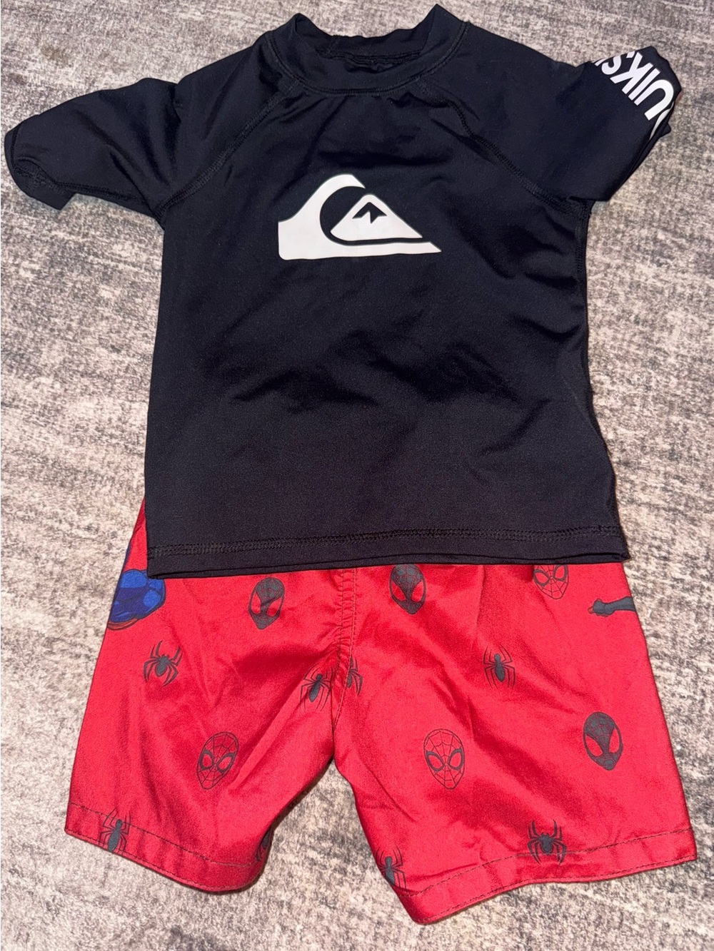 Quiksilver Black Rashguard with Red Spider Print Swim Shorts